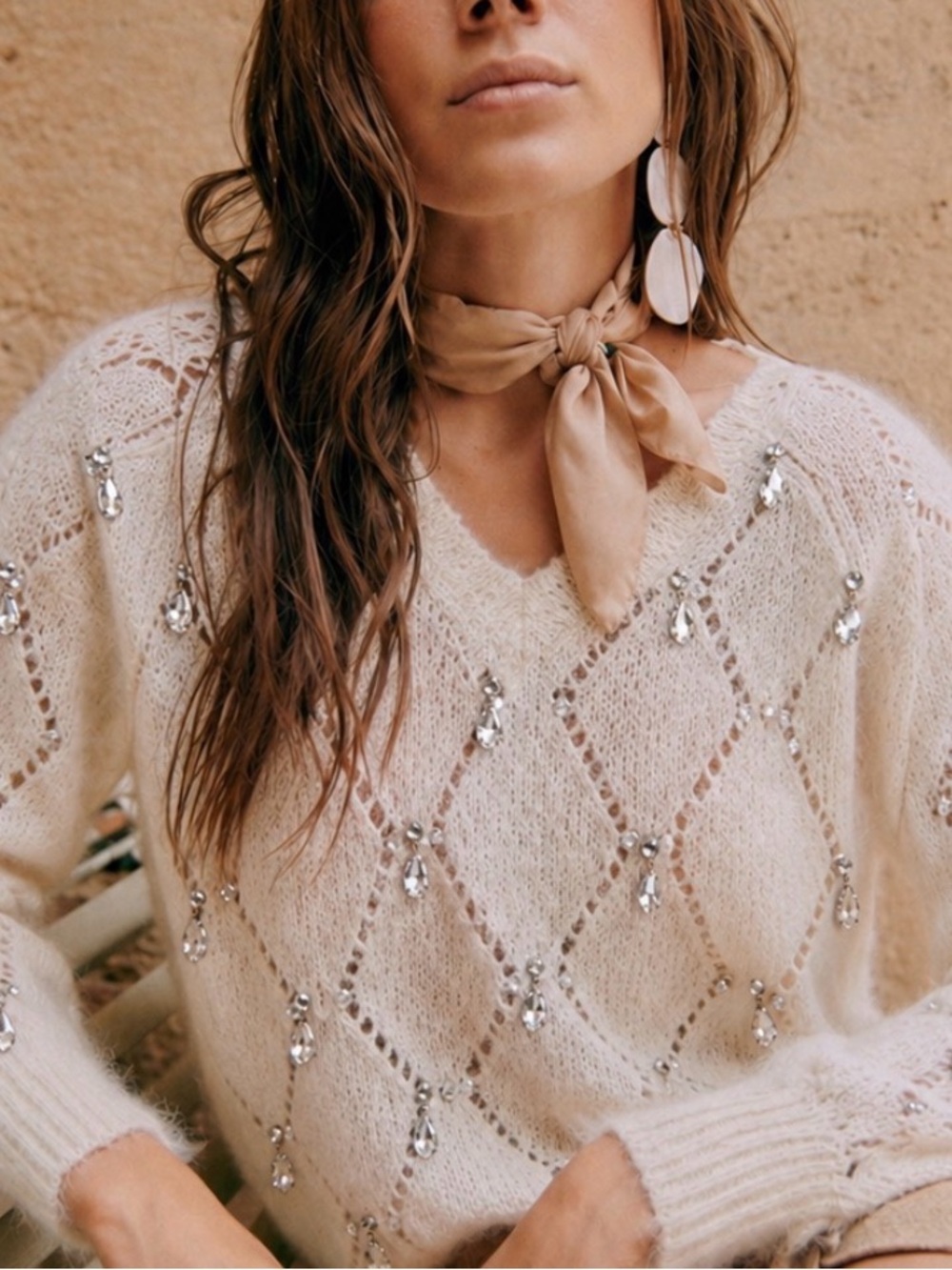 Zara Knit Sweater With Rhinestones